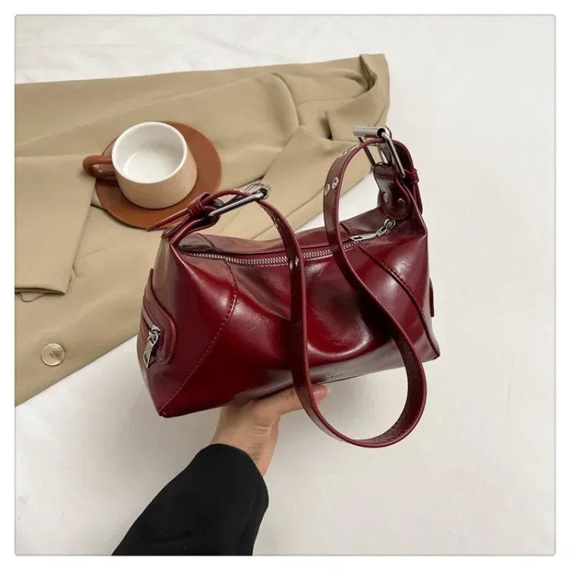 Zipper PU High Quality Crossbody Bag Solid Color Trendy Fashion Satchels Shoulder Bag Soft Versatile Womens Handbag 250303