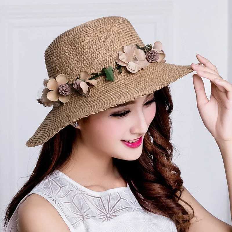 Wreath StrHat Summer Sun Hat Ladies Elegant Hat Female Vintage Hats Str Beach Hat Flower String Woman Hats Beach Str HatXJ250304