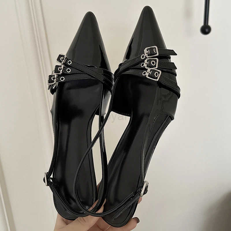 New High H Sandals Wen Shoes Spring Summer Footwear Pointed Toe Par Ladies Shoes Fashion Buckle Strap Fem Pumps Z250326