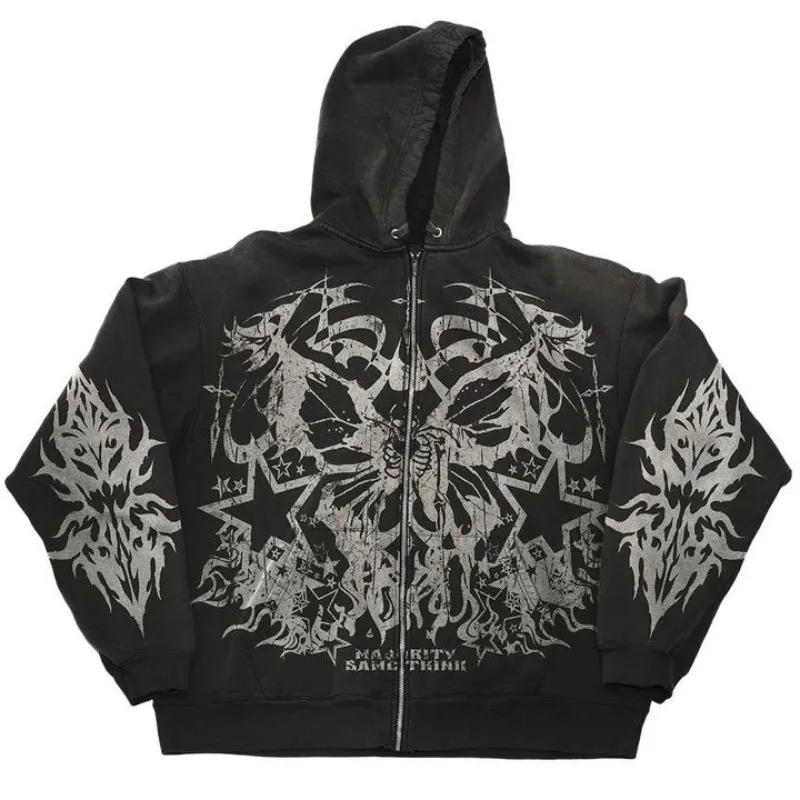 American Street Loose Hoodie Street Y2K Harajuku Printed Sweater Skull Cross Harajuku Fashion Mens and Womens Sportswear 250228