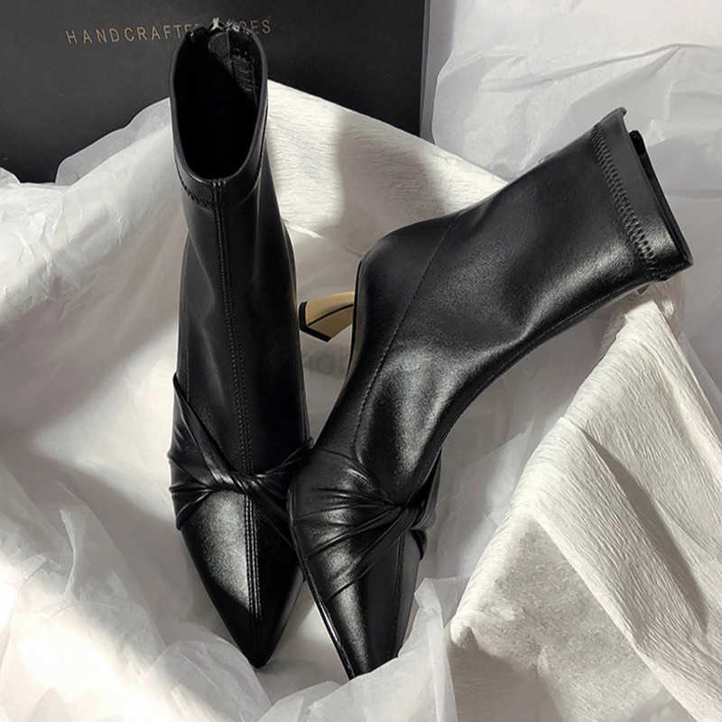 Fion Designer Wen Slim Ankle Boots Elegant Pointed Toe Shoes High Heel Wens Morder Short Booties Z250304