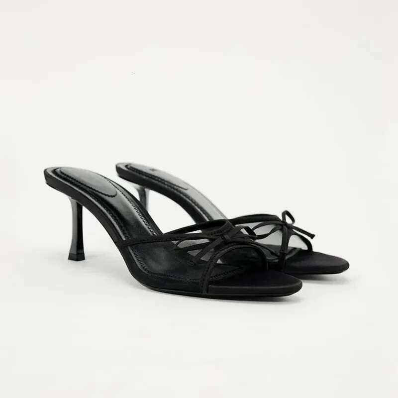One New Product e with Back Air TRF Slippers Mesh Fabric Bow Decoration High Heel Shoes Women Sandals