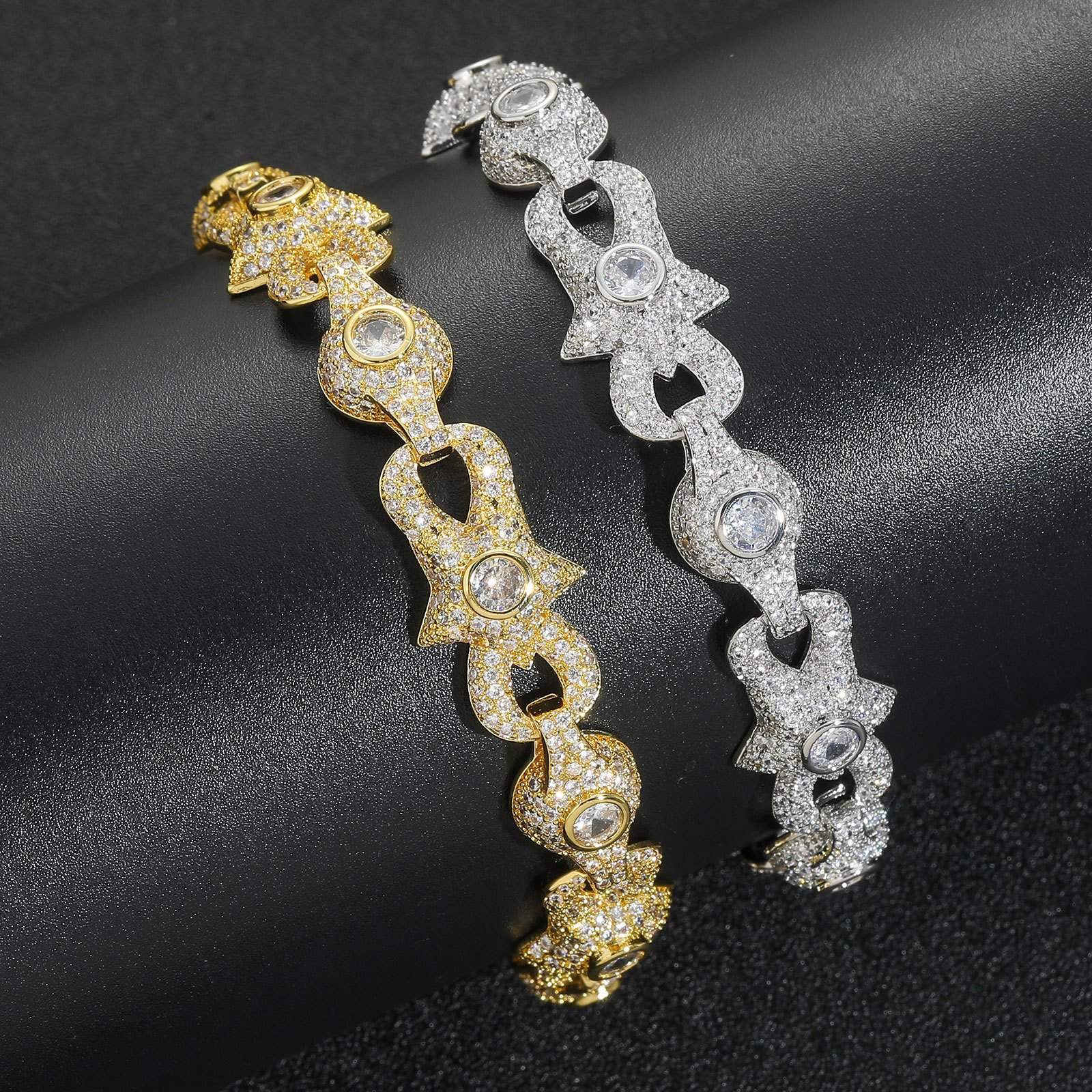 High Quality Hip Hop Eye Satr Infinite Cuban Chain Necklace Bracelets Gold Plated 5A Zircon Cool Men Jewelry Set