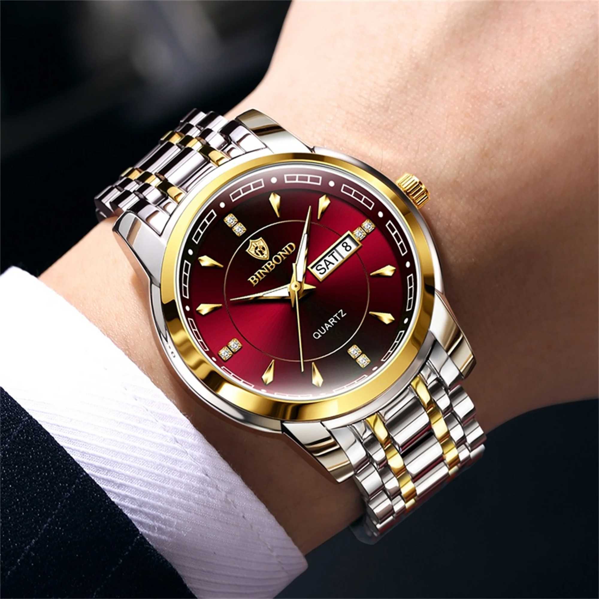 Busin Fashion Mens 30M Waterproof Calendar Date Function Rhinestone Stainl Steel Str QuartzXJ250304