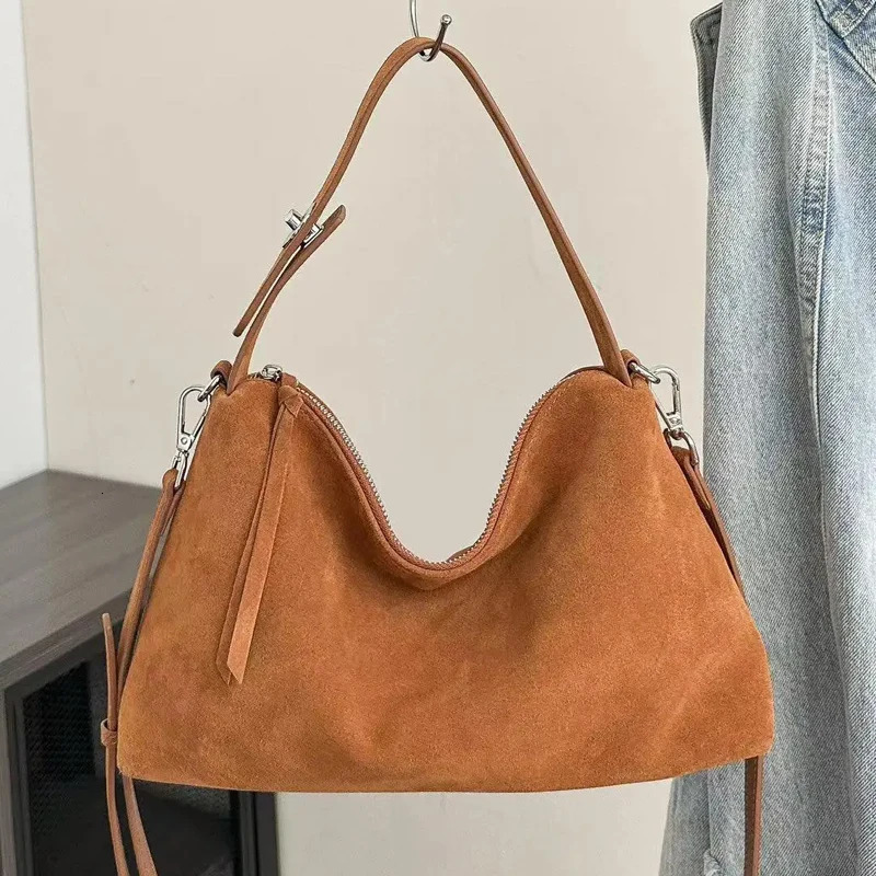 Genuine Leather Fashion Autumn Winter Boston Tote Soft Matte Suede Cow Womens Handbag Shoulder Crossbody Bag For Women 250303