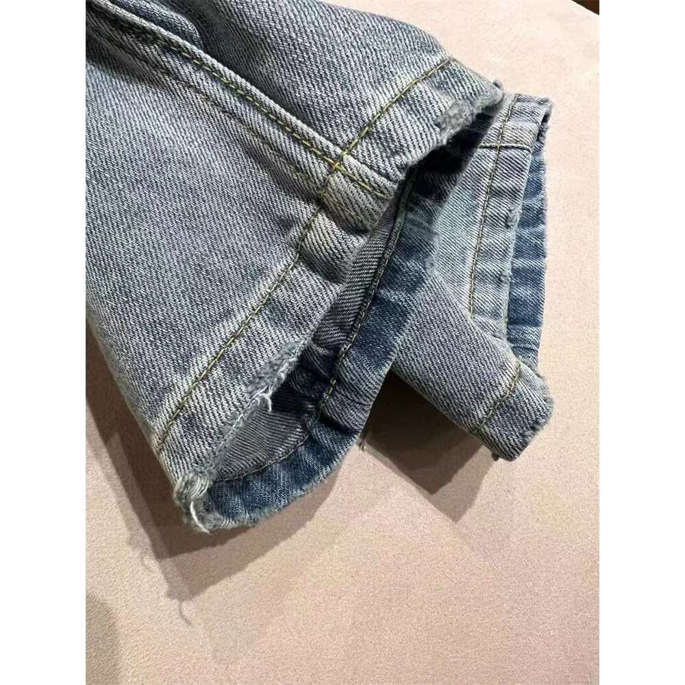 Women Beading Chain Jeans High Waist Vintage Zipper Fly Pockets Female Denim Long Pants