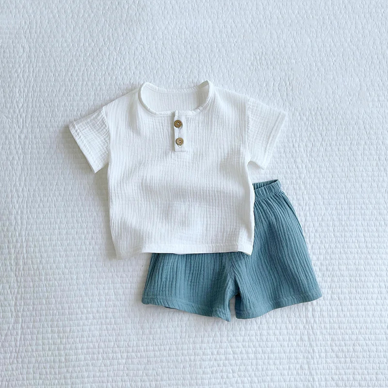 Muslin Cotton Baby Boy Clothing Set Summer Children Clothing Short Sleeve Tops T-shirt Shorts Kids Clothes 250304
