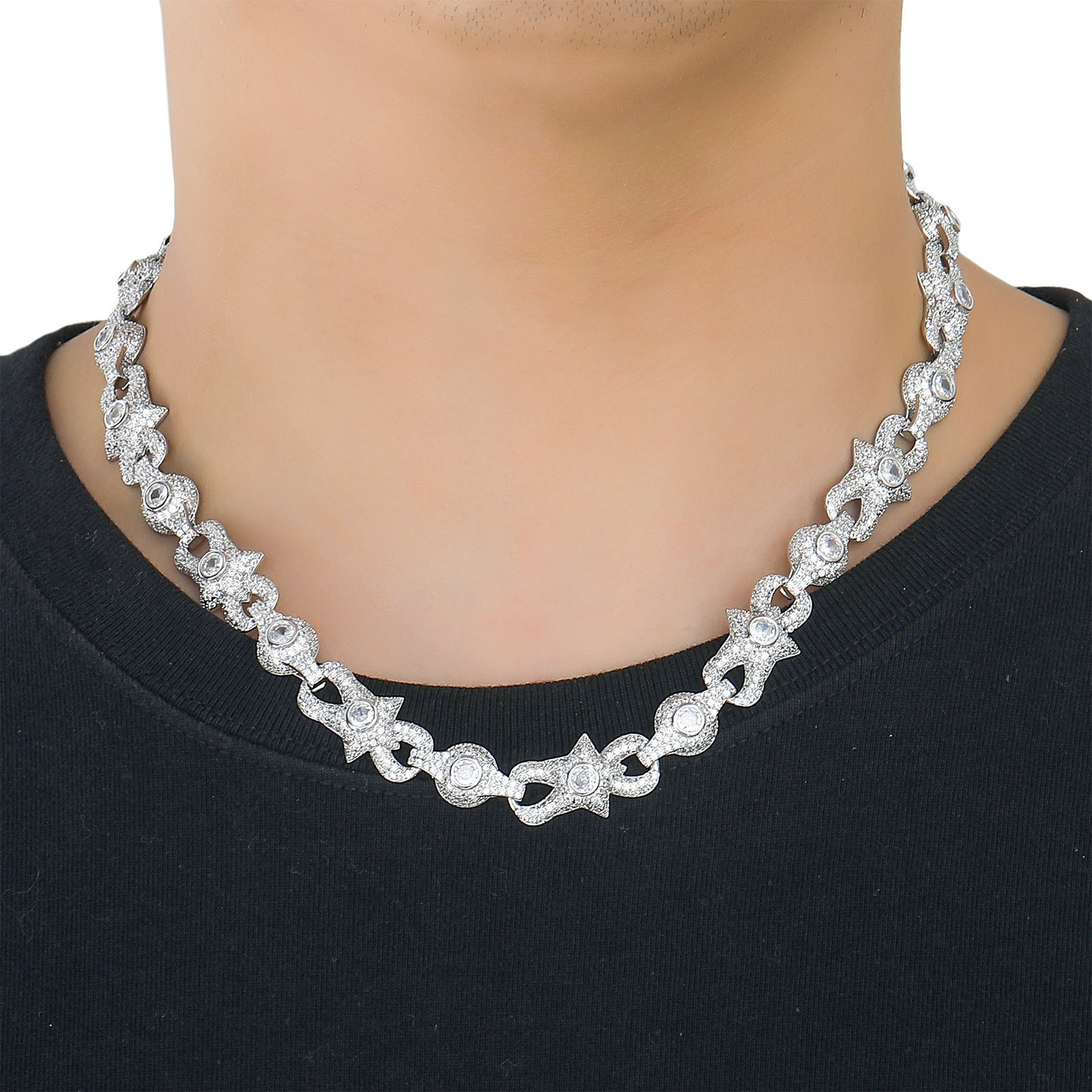 High Quality Hip Hop Eye Satr Infinite Cuban Chain Necklace Bracelets Gold Plated 5A Zircon Cool Men Jewelry Set