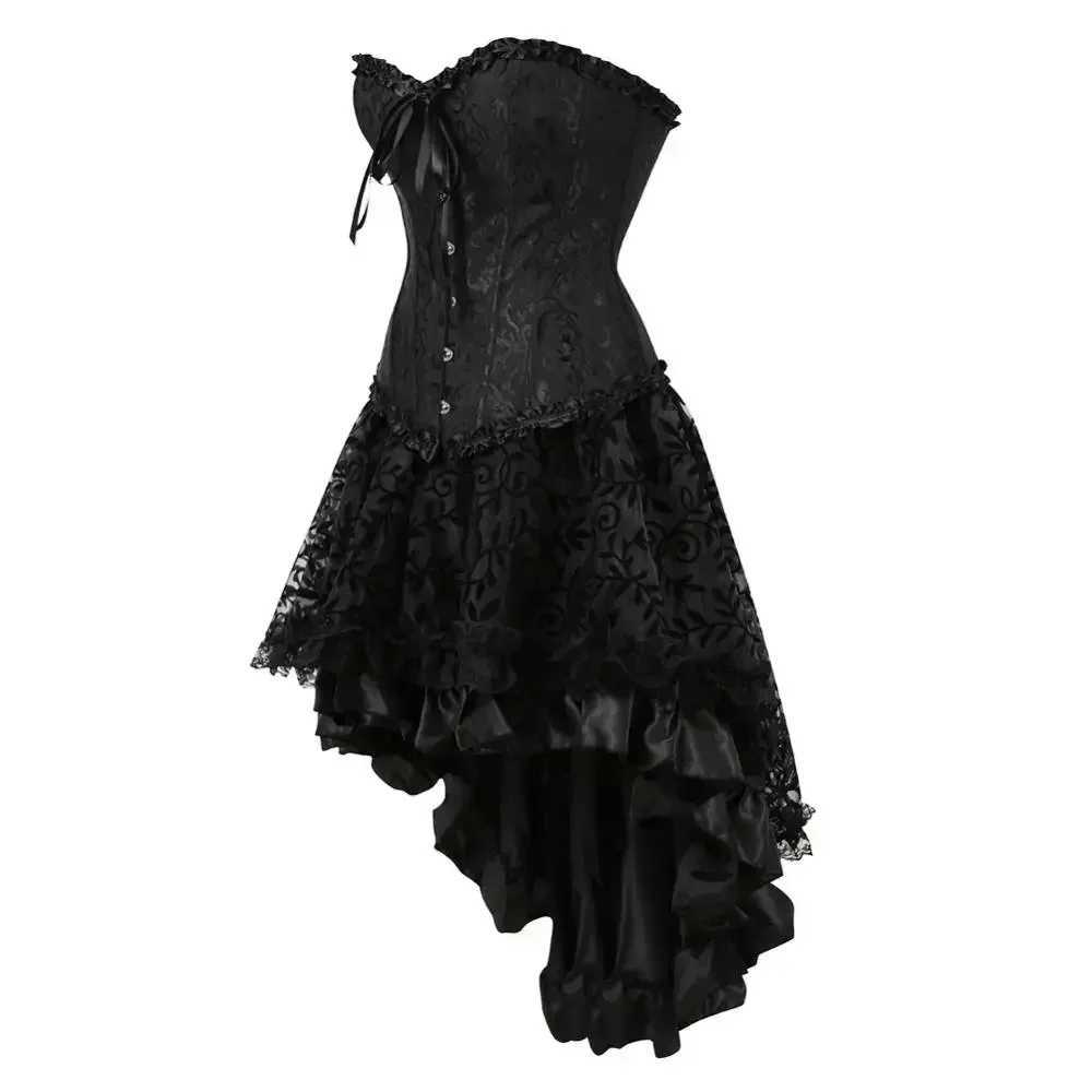 Corset Dress Gothic Floral Bustiers Burlesque Lace Up Corsets Skirt Set Showgirl Clubwear Comes Bachelorette Party ComesXJ250304