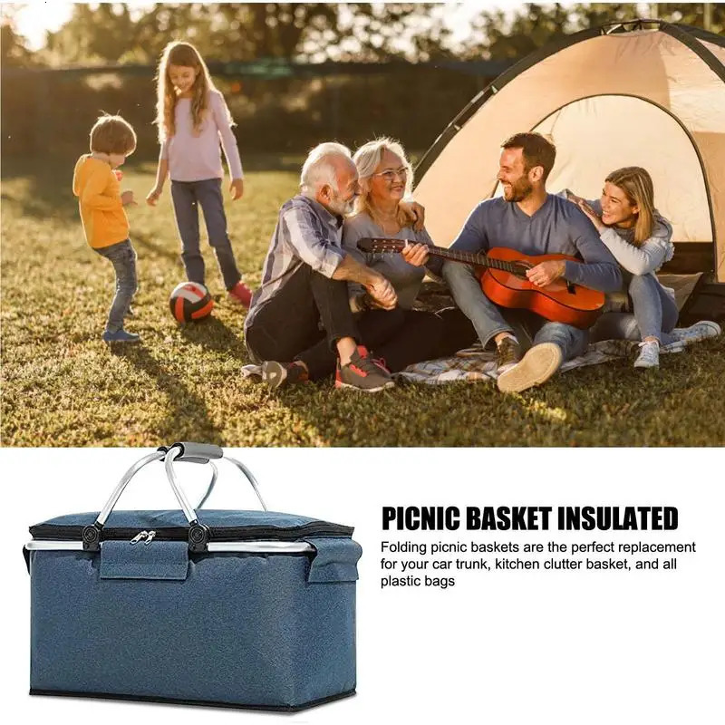 Ship from US Insulated Picnic Basket Portable CollapsibleS Grocery Bags Leakproof Cooler Bag With Handle Large Capacity Lunch Box 250304FBB
