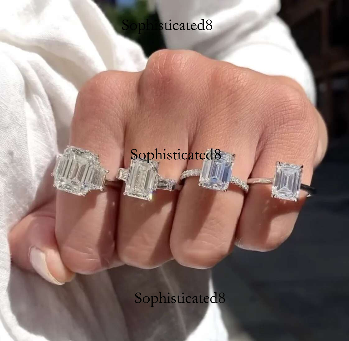 Classic Sterg Sier Emerald Cut Simulated Dia Gemstone Wedding Engagement Band Ring finger Fine Jewelry Wholesale