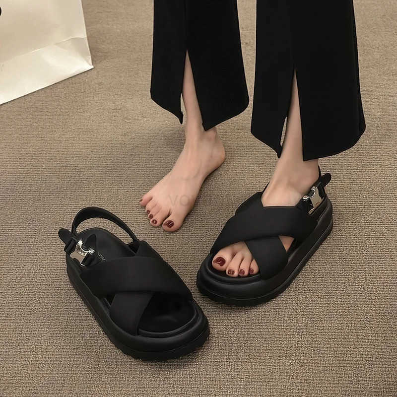 2024 Summer S Of Wens Shoes s With Heel Fem Sandal New Thick Girls Outside Fi Low Rubber Fabric Re Sli Z250304