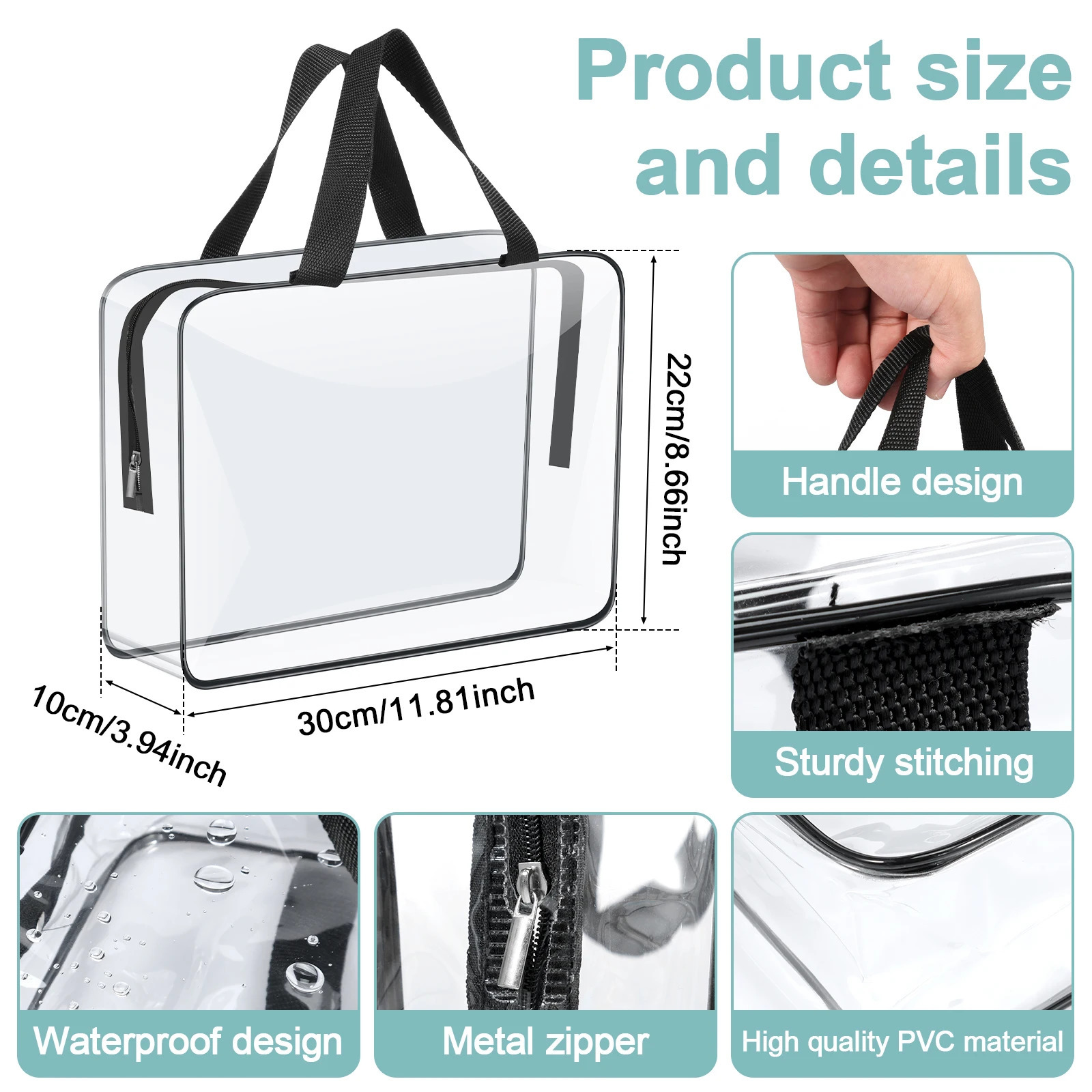 4/6Pcs PVC Makeup Storage Bags Portable Large Capacity Waterproof Clear Organizer Bag with Zipper for Travel Washing Household 250303