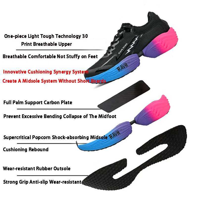Mens Sneakers Marathon Rebound Carbon Plate Running Shoes Cushioned Walking Shoes Thick Soles Light Weight Tennis ShoesC250304