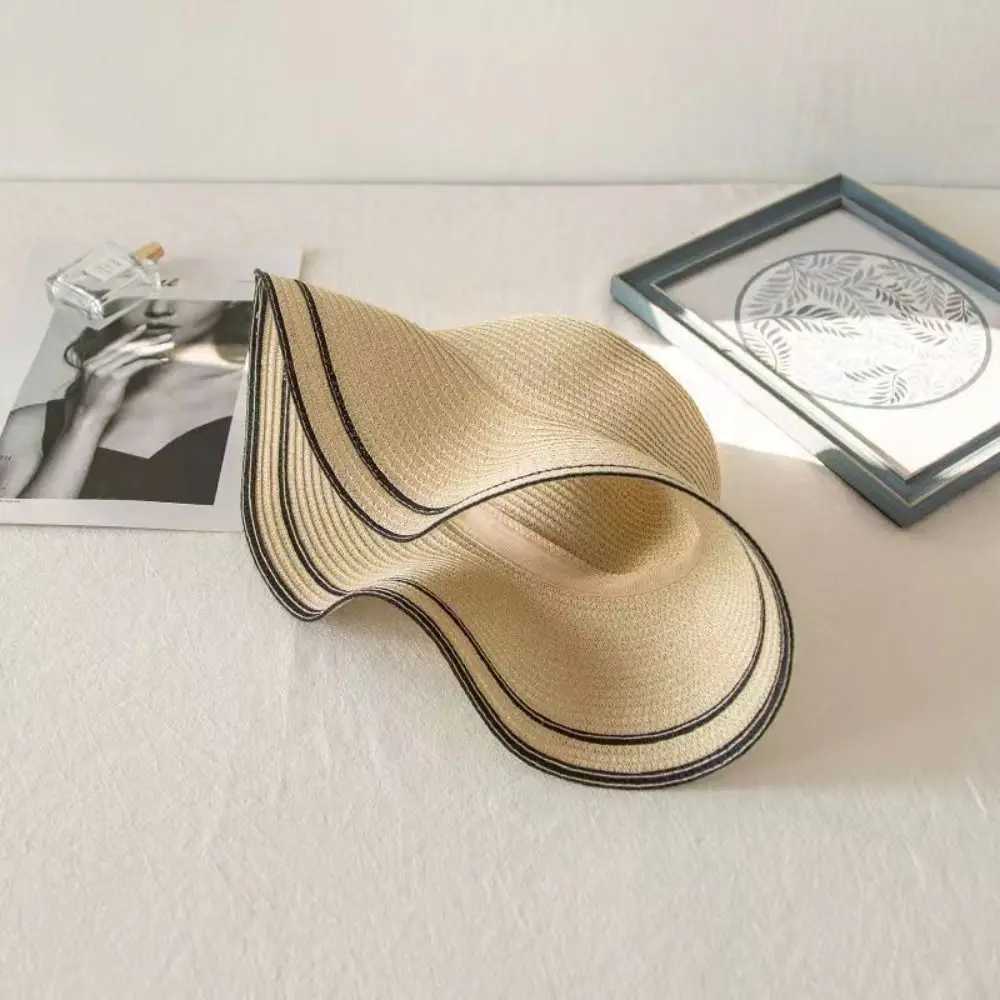 Portable Wide Brim Str Hat Casual Summer Ribbon Bow Tie Str C Travel Large Brim Beach Hat WomenXJ250304