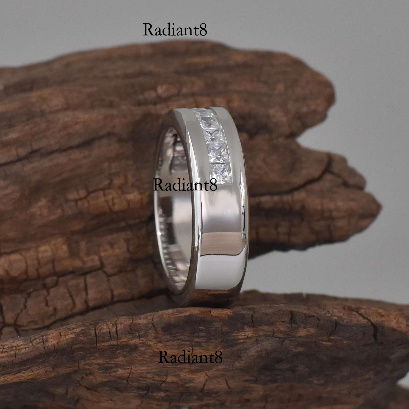 Newshe Sterg Sier Moissanite Mens Wedding Band Half Eternity Princess Cut Lab Created Dia Ring Jewelry