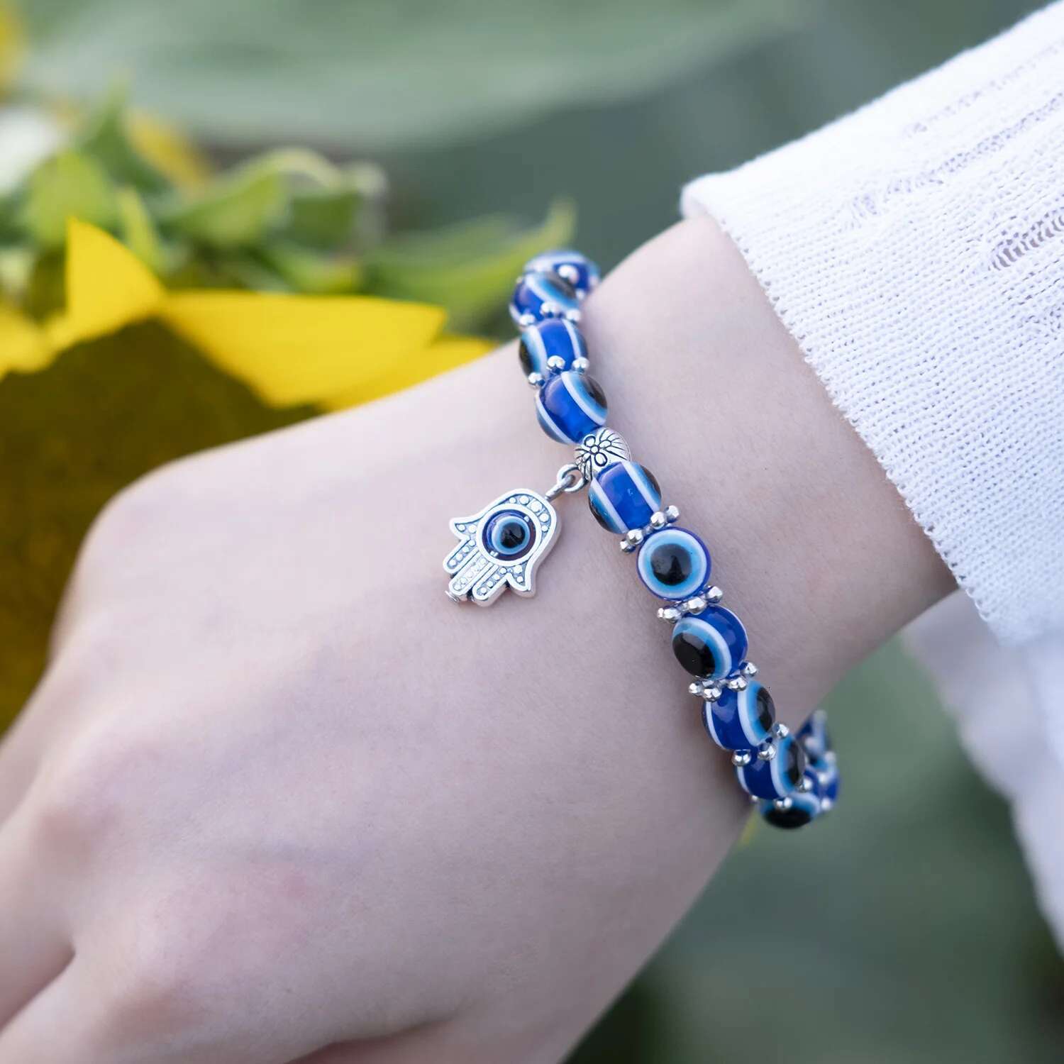 Classic Turkish Lucky Bracelets for Men Women Blue Evil Eye Palm Butterfly Pendant Beads Bangles Handmade Charm Jewelry
