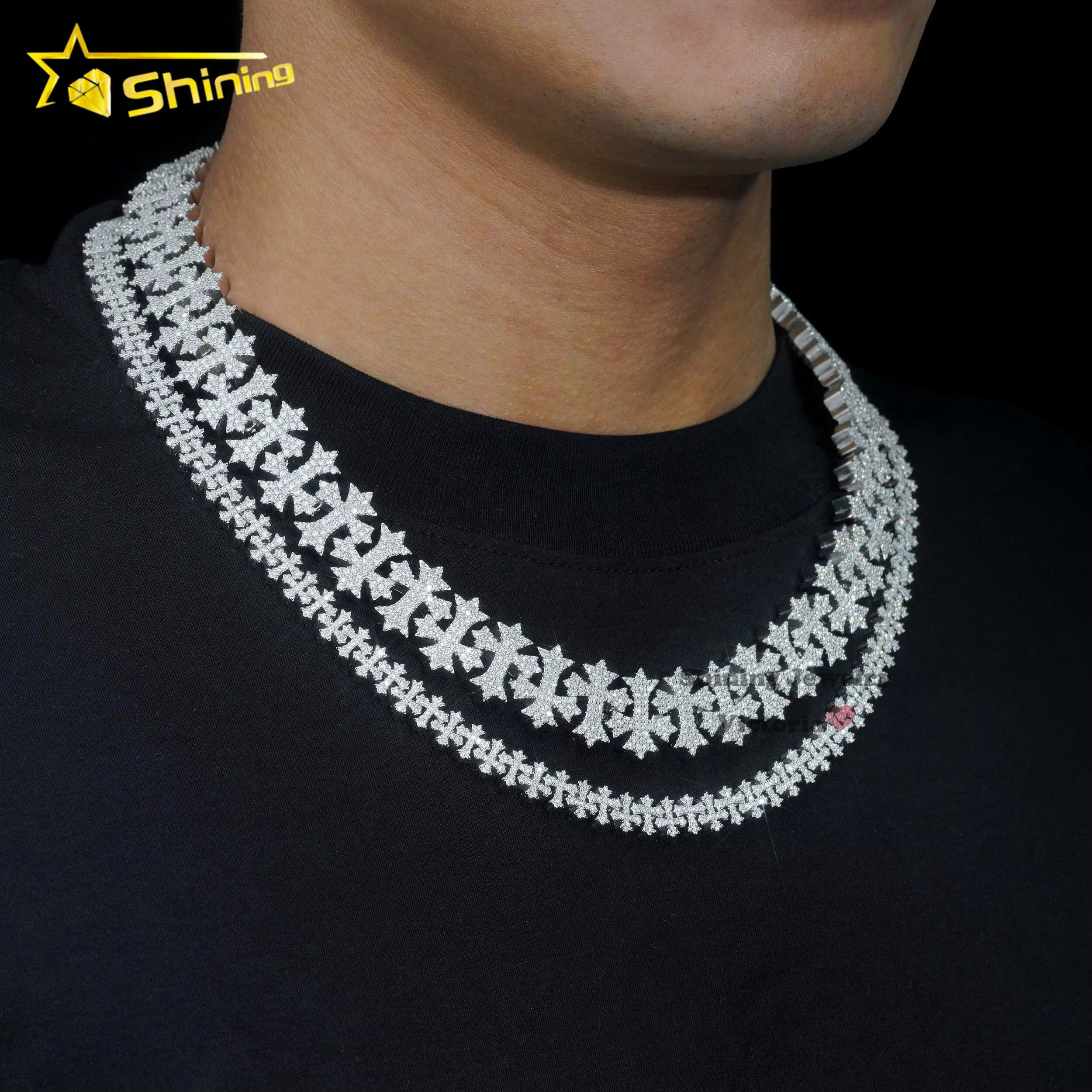 Shining Jewelry Hip Hop Rapper Style Necklace Sterg Sier 8mm 18mm Iced Out Vvs Moissanite Cross Charm Cuban k Chain