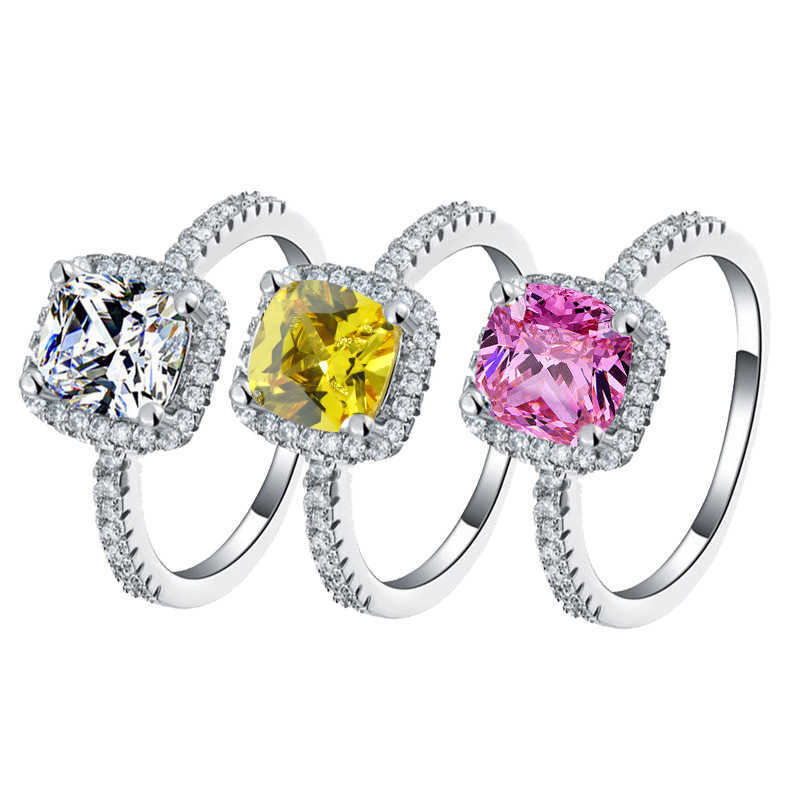 Couple Rings Advanced Square Color Large Zircon Ring Simulation Diamond Ring R466 H25303