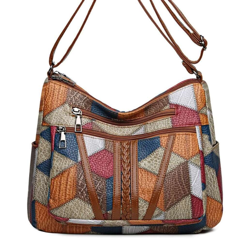 New Women's Middle-Aged Mother With Large Capacity Splicing For Work And Commuting, Multi Pocket Slng Back Cross Bag, Shoulder Bag