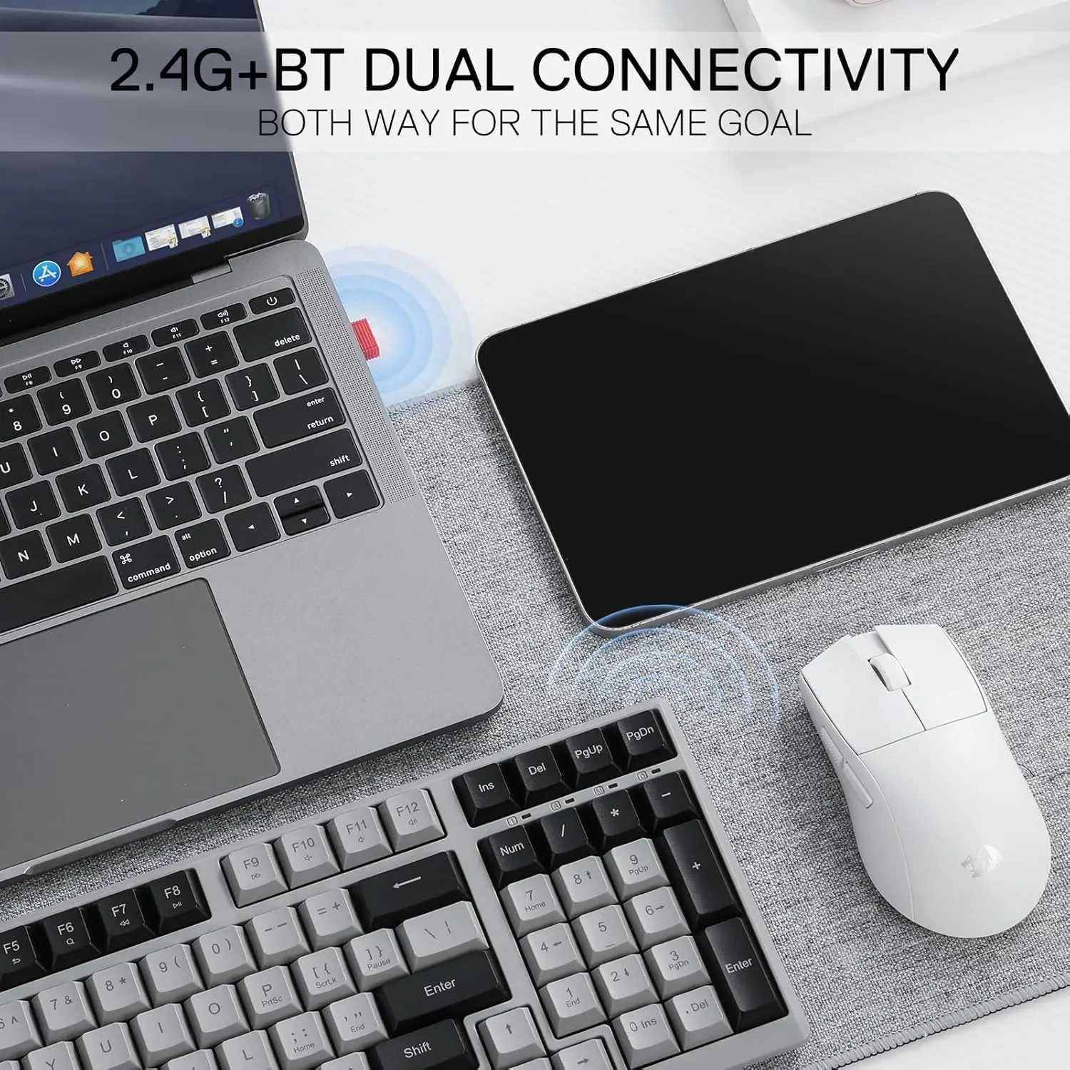Redragon BK7114 Low-Profile 2.4G BT Wireless Computer 98 Keys Slim Office PC Scissors Mechanism Tactile Quiet Keystroke Keyboard Z250304