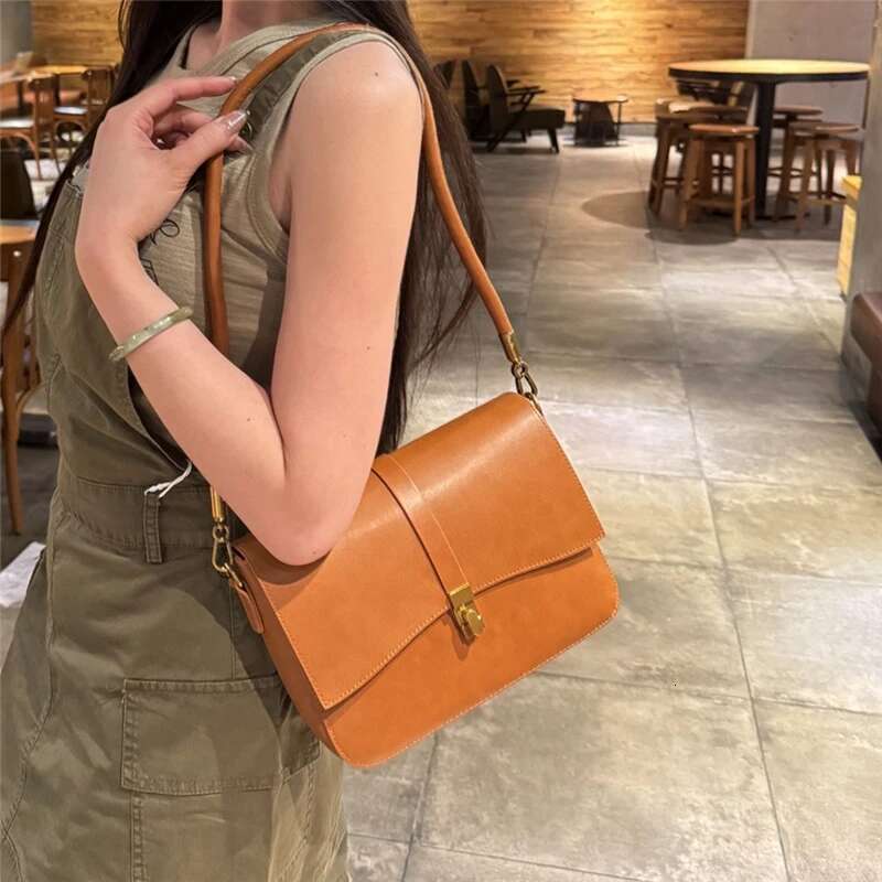 Cowhide Genuine Leather Underarm Shoulder Bags For Women Trend Designer Crossbody Purses Satchel Ladies Handbags