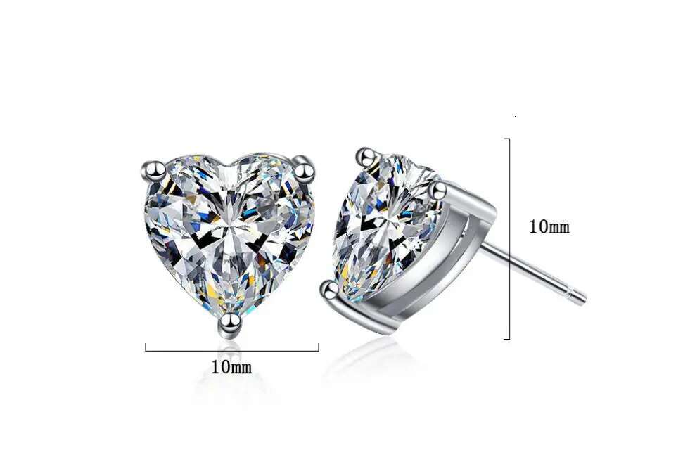 1CT 2CT 4CT Heart Cut Moissanite Stud Earrings for Women Quality Lab Dia S Sterg Sier Bride Jewelry