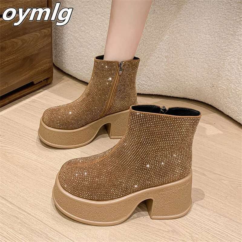 heels, women's High rhie thick ankle 2025 autumn and winter new fashion boots, high-end feel heels, boots,