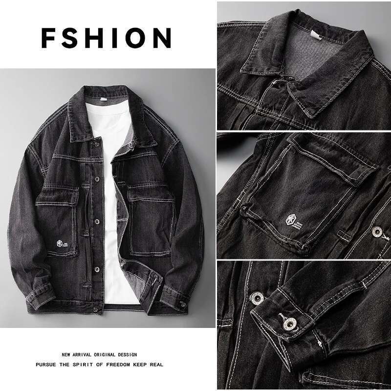 New Long Sleeved Loose Fashion Retro Tops Brand Elastic Jacket Denim Fashionable Casual Versatile Comfortable Men's Clothing