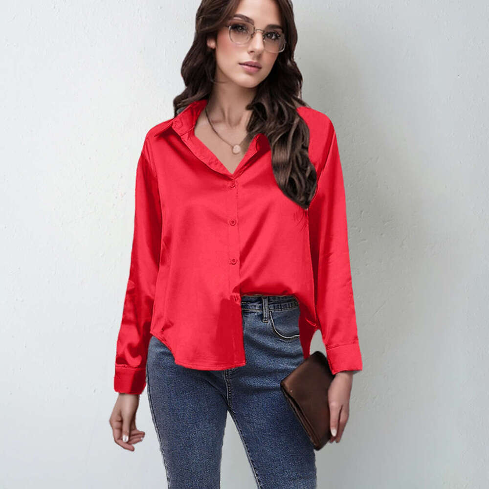 Spring and summer new color satin imitation silk long sleeved shirt, top, women's clothing