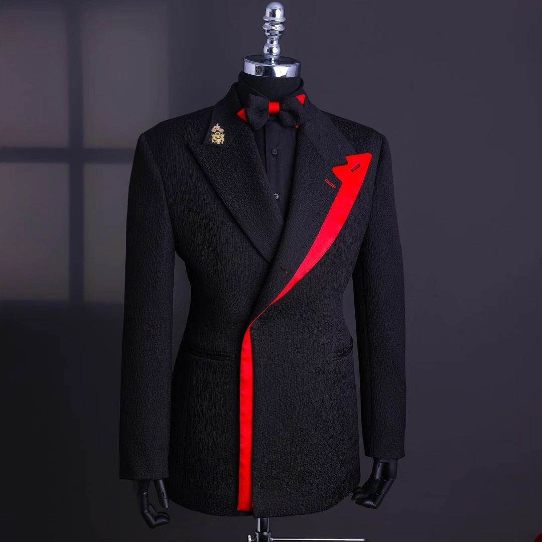 Classic Wedding Tuxedos Handsome Men Suits Peaked Lapel 2 Piece Set Jacket Vest Business Blazers Customized High Quality