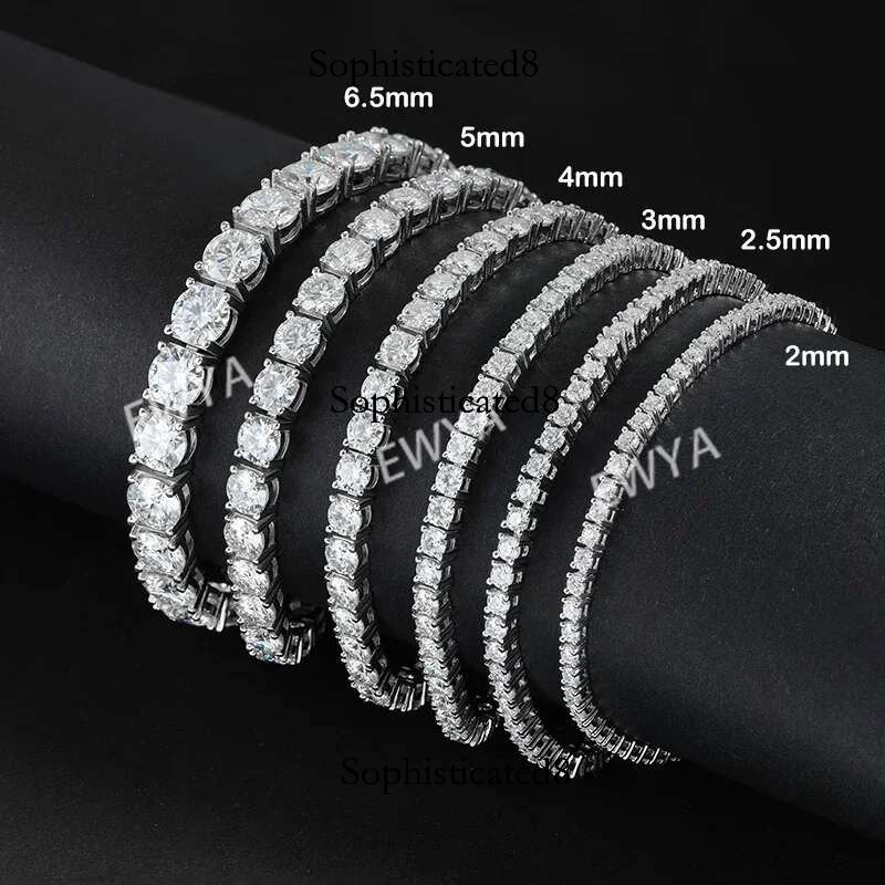 EWYA GRA Certified Real 3/4/5/6.5MM Full Black Moissanite Tennis Bracelet for Women Men S Sier k Bracelets Fine Jewelry
