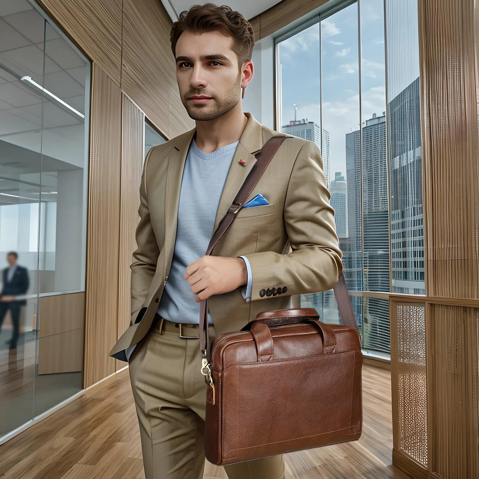 Sell Mens Leather Briefcase Bag Genuine Cowhide Man Laptop Bag Business Handbags For Male Leather Tote Attache Case A4 Size 250228