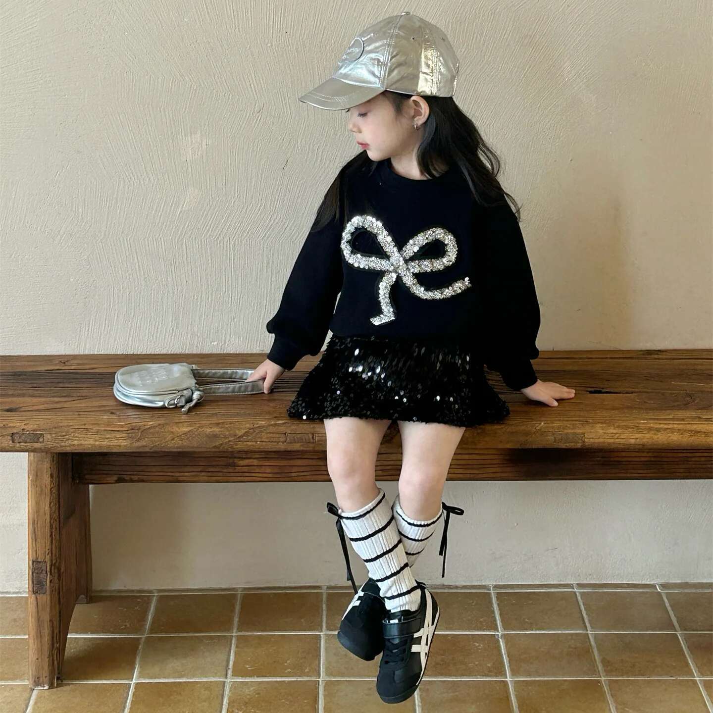 Sweater 2025 Spring New Childrens Clothing Korean Fashion Bow All-Match Casual Hoodie Kids Clothes Girls