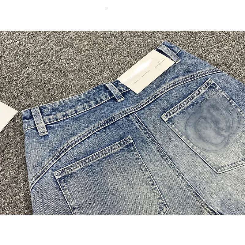 High Quality Women Loose Straight Leg Denim Pants Light Blue Curved Cropped Jeans