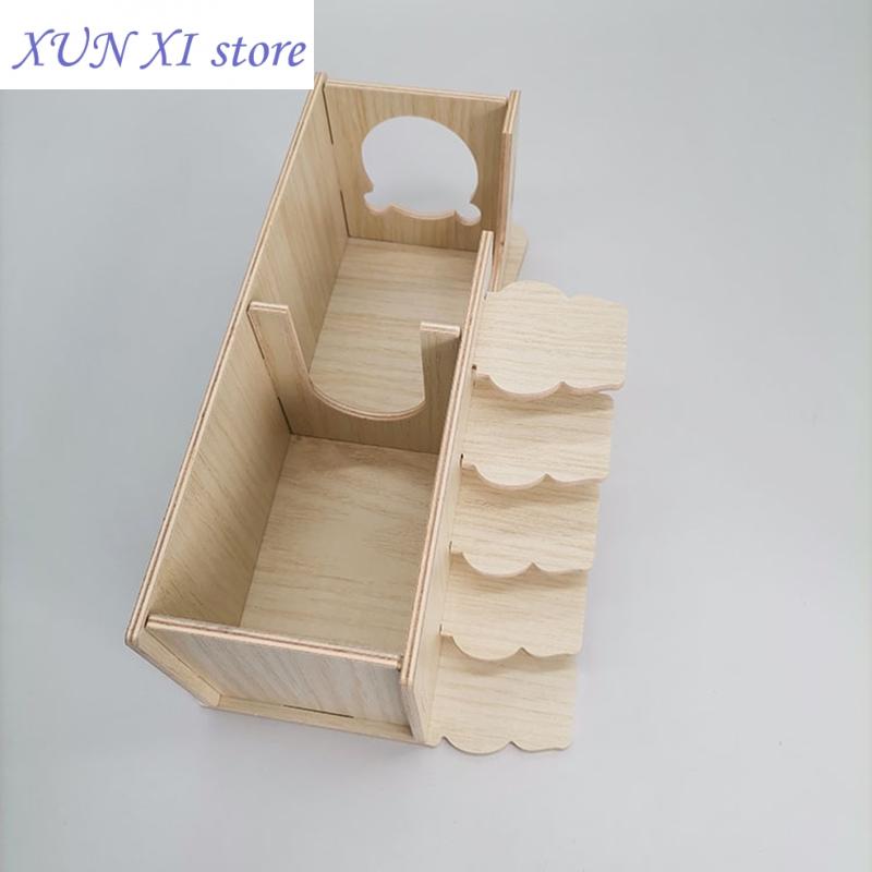 New Hamster Wooden Hideout Dwarf Hamster Hut with for Windows Small Animal Detachable House Habitat Decor for Hosehold Pets