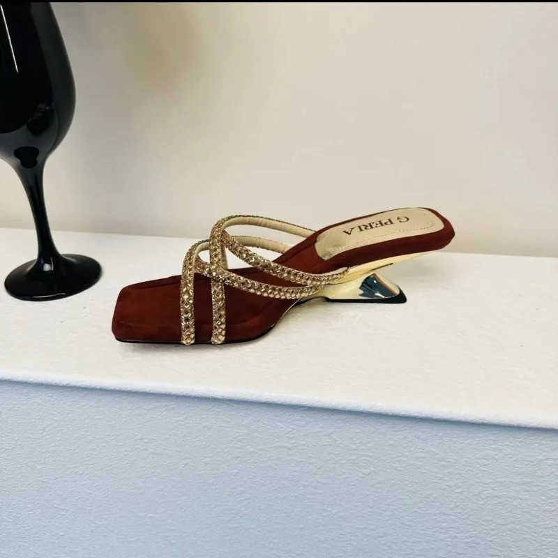 Luxury Rhine Wen Shoes 2025 New Korean Fi Wens Leopard Print Slippers Fiable Outer Wear High Heel Slippers Z250304