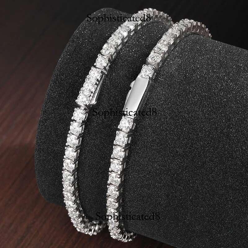 KNOBSPIN D VVS1 Moissanite Tennis Bracelet Original s Sterg Sier Plated White Gold with GRA Bracelets for Women Man