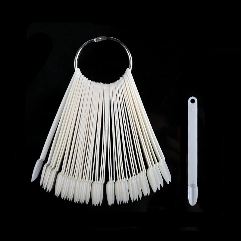 50Pcs Nail Sticks with Ring Fan Shape Art Polish Display Tips False Sample Practice 250217
