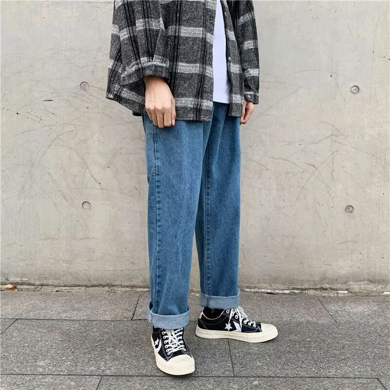 ZAFUL Letter Applique Medium Wash Straight Leg Carpenter Jeans