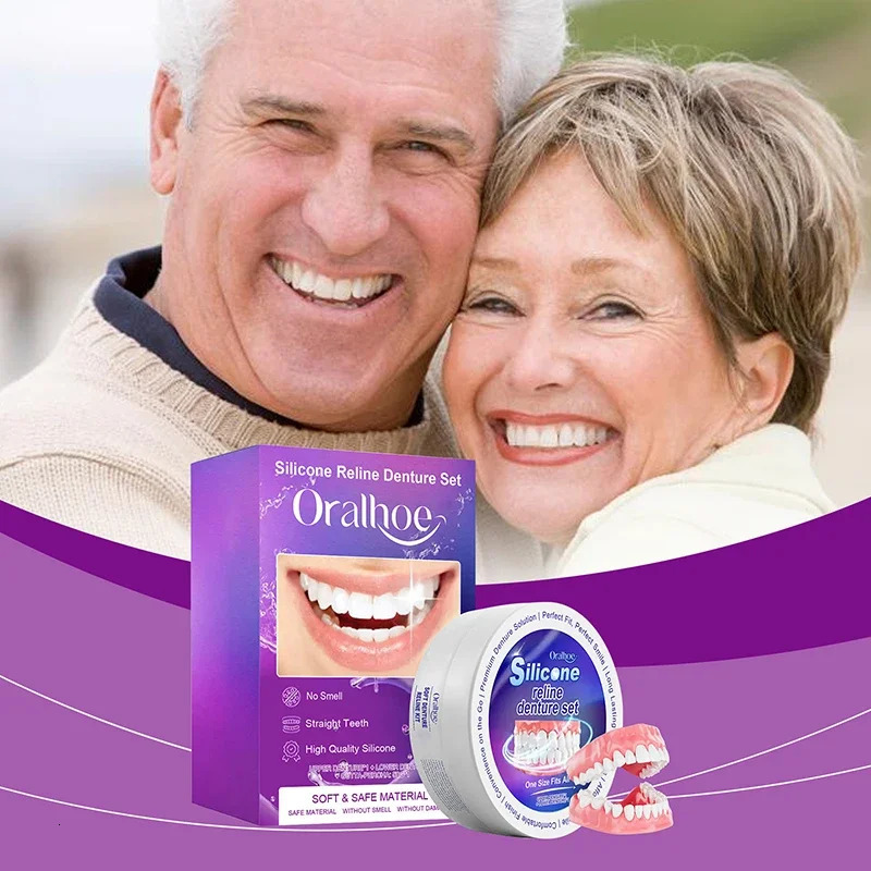 Silicone Denture Set Fit Temporary Orthodontic Teeth Dentures Fake Tooth Oral Hygiene Care Whitening Dentures Simulation Braces 250228
