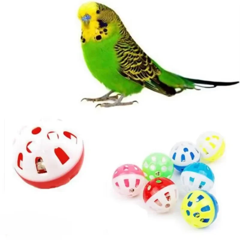 10Pcs Bird Toys Parrot Play Balls with Jingle Bell Hollow Rolling Bell Ball Pet Cat Kitten Chase Rattle Toy Random Color