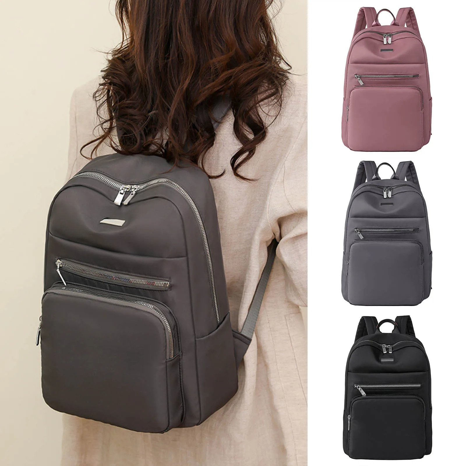 Ship from US Ladies Large Capacity Lightweight Backpack Casual Fashion Soft Leather Outdoor Travel Student Simple Modern 250304FBB