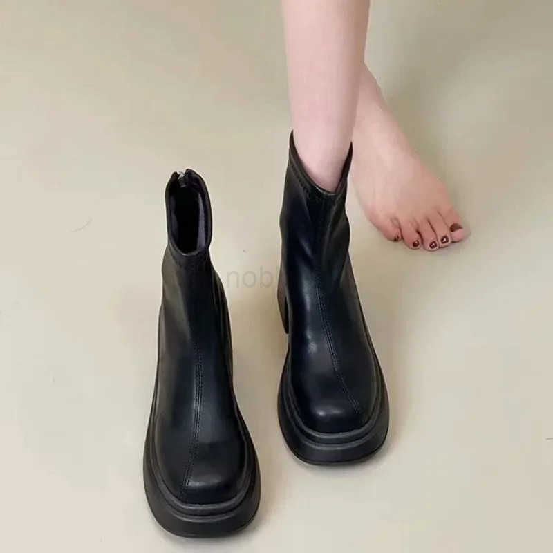 Booties Work Very High H Leather Fem Short Shoes Cbat Heeled Wens Ankle Boots Punk Style Boot Y2k Spring 2024 Autumn Z250304
