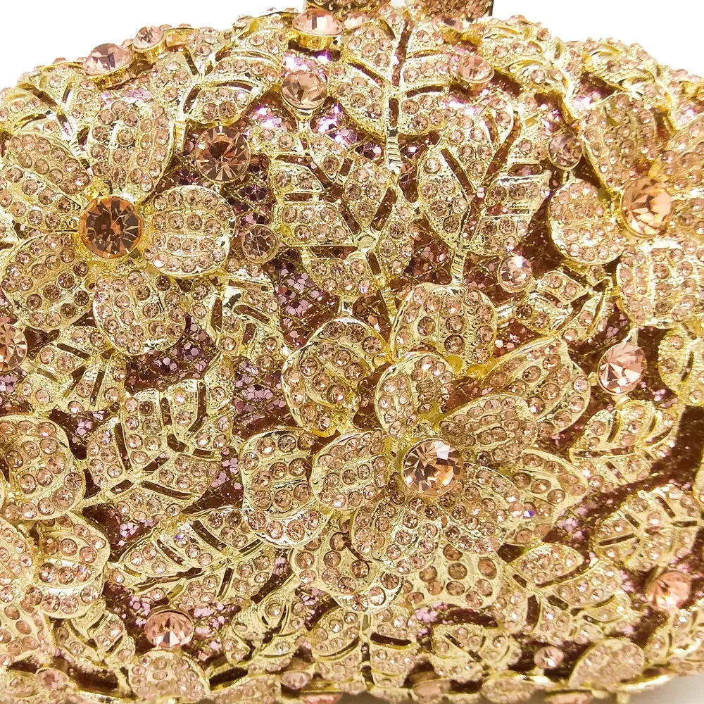 Boutique De FGG in stock Flower Crystal Clutch Evening Purse Bag Women Formal Dinner Handbag Wedding Bridal 250303