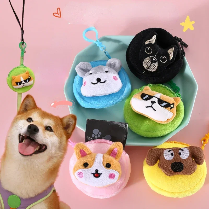 Pet Poop Bag Cute Plush Teddy Outdoor Portable Waste Bag Dispenser Carrier Dog Clean Bag Holder Storage Box Bag Pet Accessories