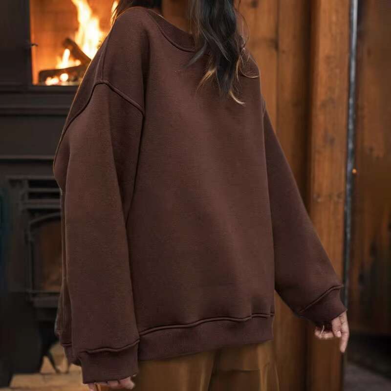 Custom Autumn And Winter New Women's Street Solid Color Casual Round Neck Loose Cotton Pullover Hoodie