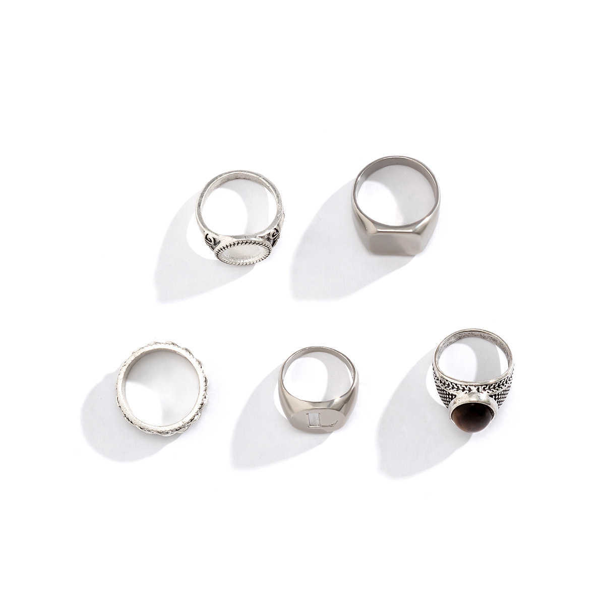 Couple Rings Ring Set Mens Advanced Sense Simple Fashion Personalized Ring with Geometric Metal Index Finger Ring H25303