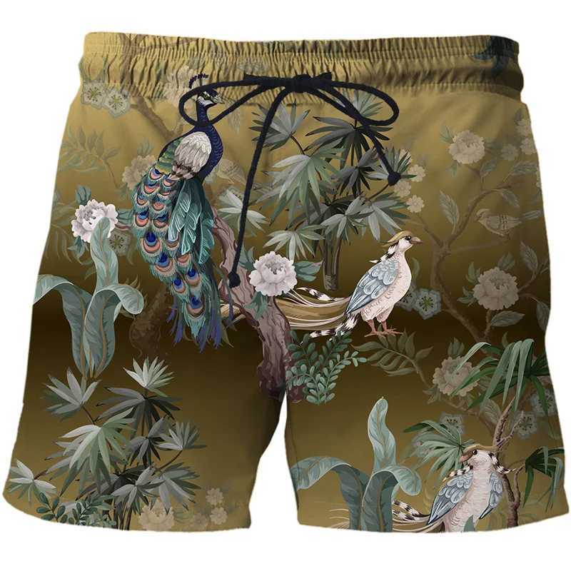 Summer Woods Peacock Short Pants Women Men 3D Printed Swimsuit Swim Trunks Beach Shorts Skateboard Sport Cool Gym Ice ShortsT250304