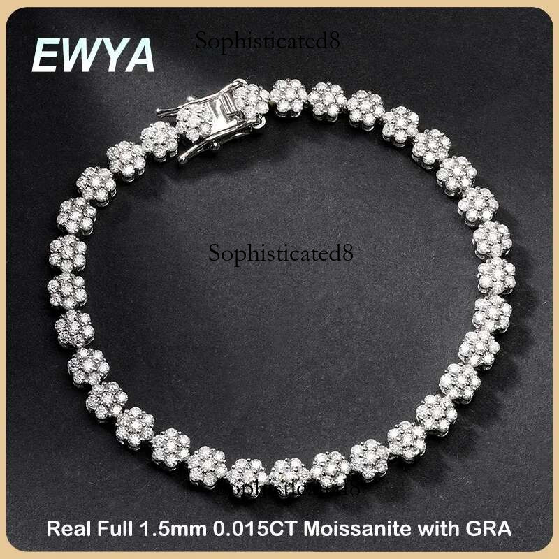 EWYA wer Full 1.5mm D Color Moissanite Dia Tennis Bracelet for Women Sier GRA Certified Bridal Wedding Bangle Gift